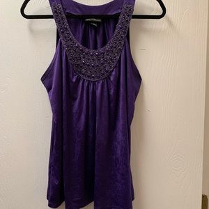 Purple tank top with beaded accent collar